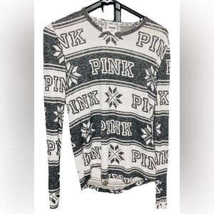 Victoria Secret Pink! Medium Cozy Jersey Sleep Shirt Black White Fair Isle Comfy
